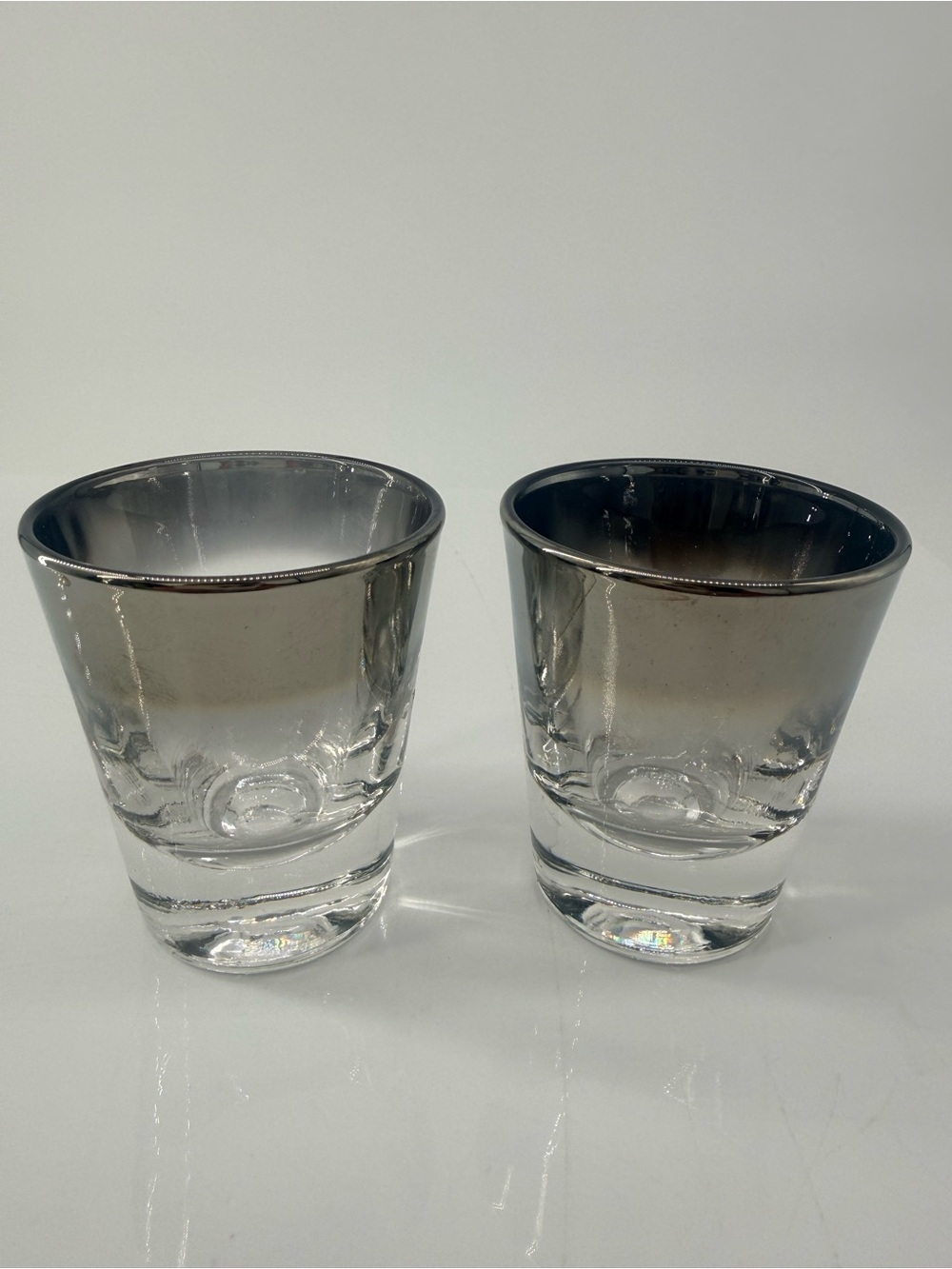 Set of 2 Clear Shot Glasses with Silver Rim